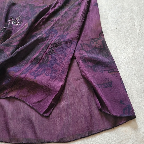 🔴 2/$20 PRETTY WOMEN Purple Top/Blouse Sheer With Jewels - Picture 7 of 11